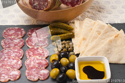 Image of cold cut platter with pita bread and pickles