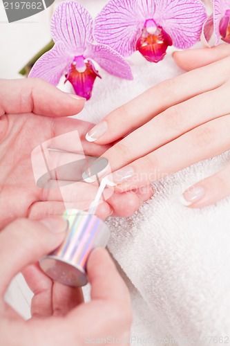 Image of manicure making in beauty spa salon 