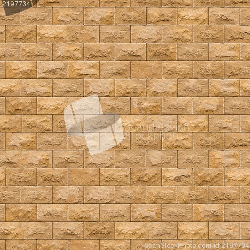 Image of Seamless Texture of Yellow Sandstone Brick Wall.