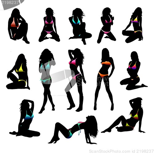 Image of Bikini girls silhouette - vector