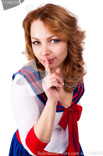 Image of Sexy sailor with "keep a silence" gesture