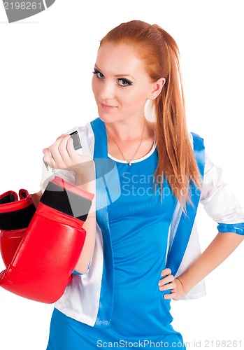 Image of Pretty girl with boxing gloves