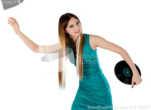 Image of Attractive woman with vinyl disc