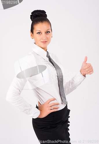 Image of Attractive woman with thumb up