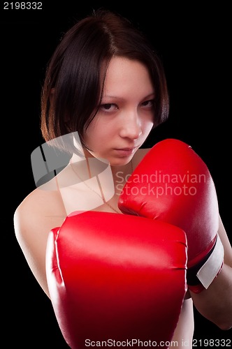 Image of beautiful nude girl with boxing gloves