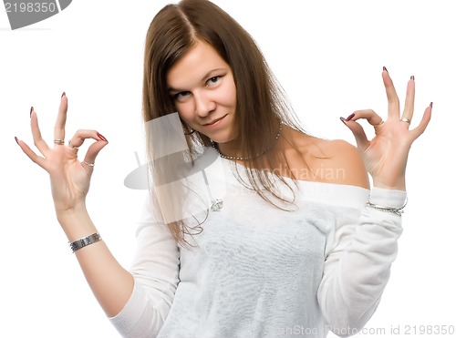 Image of Woman showing okay gesture