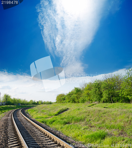 Image of railway goes to horizon in green landscape