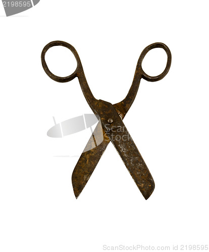 Image of rusty grunge retro scissors isolated on white 