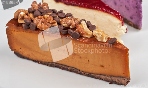 Image of cheesecake with chocolate and nuts