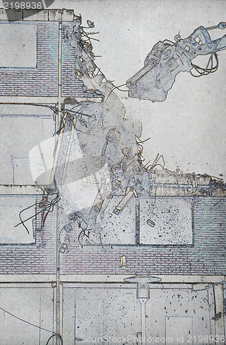 Image of Drawing of the destruction of a block of flats