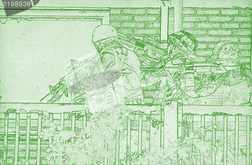 Image of Drawing of soldiers in action