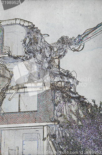 Image of Drawing of the destruction of a block of flats