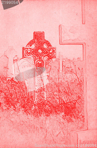 Image of Drawing of a celtic cross on a graveyard