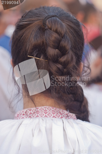 Image of Beautiful woman of Poland folk group with pigtail