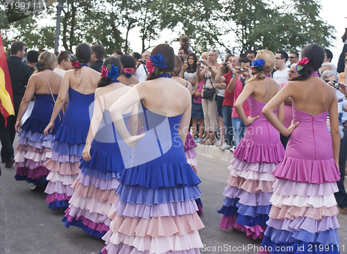 Image of Beautiful women of Spain folk group. dancers