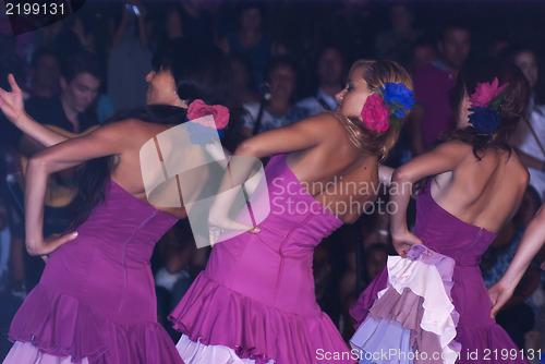 Image of Beautiful women of Spain folk group. dancers