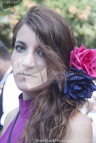 Image of Beautiful woman of Spain folk group
