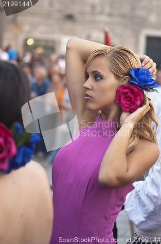 Image of Beautiful woman of Spain folk group