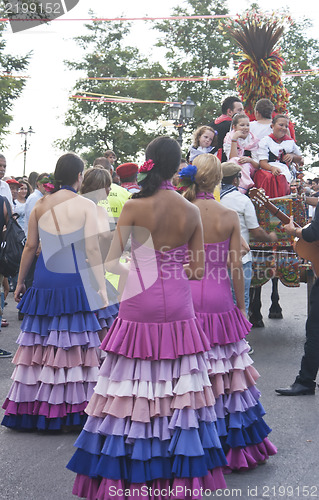 Image of Beautiful women of Spain folk group. dancers