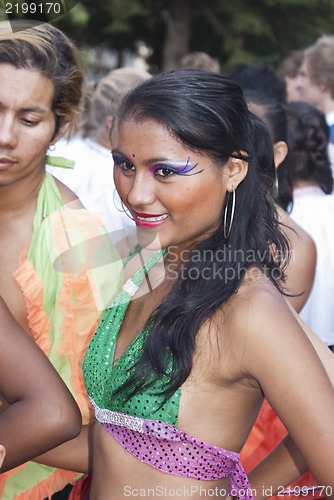 Image of Beautiful woman of Colombia folk group