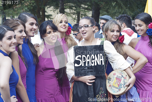 Image of Beautiful women of Spain folk group. dancers