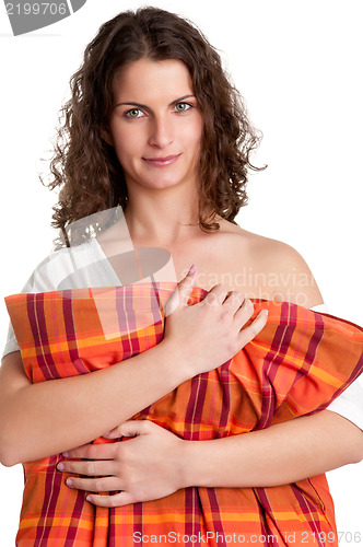 Image of Woman Holding Pillow