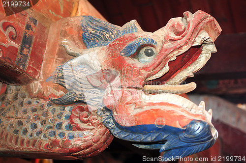 Image of Ancient wood carving art of dragon