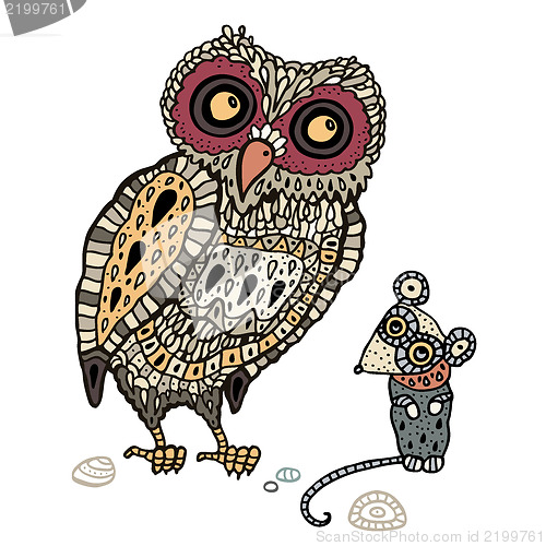 Image of Owl. Hand Drawn Decorative illustration.