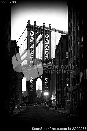 Image of Brooklyn Bridge and Manhattan Skyline At Night NYC