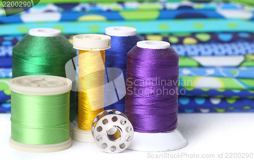 Image of Quilting Thread With Fabric and Copy Space