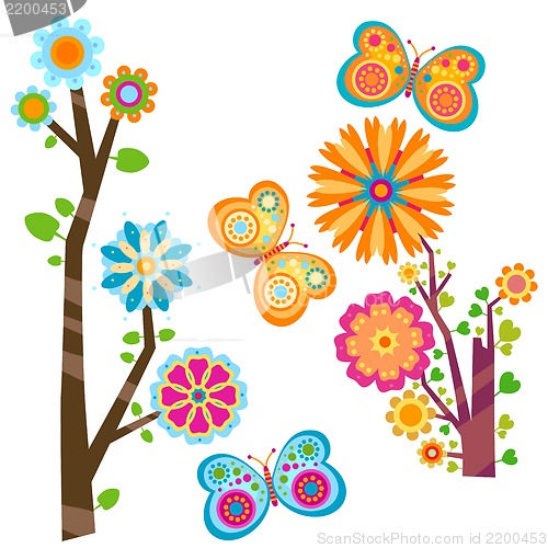 Image of floral tree and butterflies