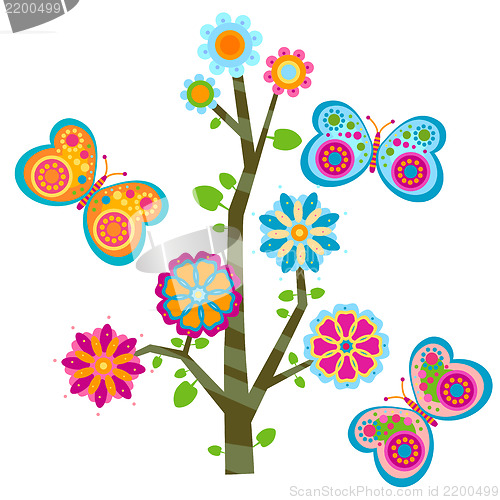 Image of floral tree and butterflies