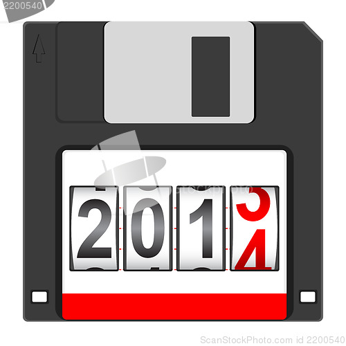 Image of  Old floppy disc for computer data storage with 2014 New Year co