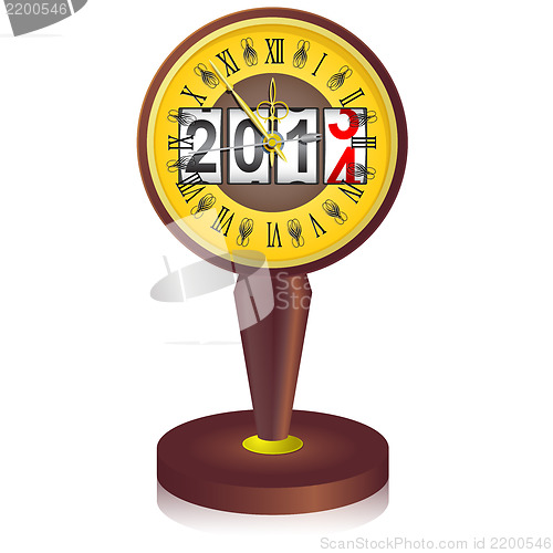 Image of Vintage  clock shortly before midnight with 2014 New Year counte