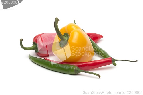 Image of Chili and bulgarina pepper isolated on white background