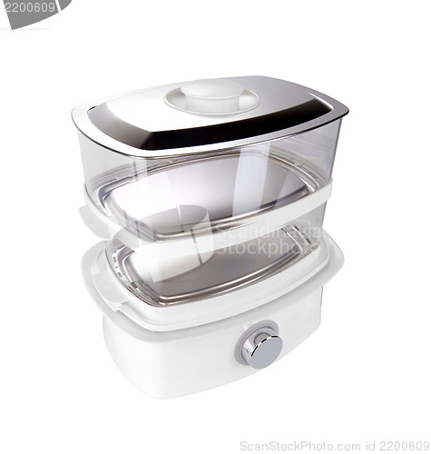 Image of modern electric steamer on a white background