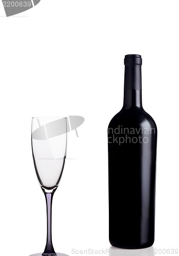 Image of Glass and wine with bottle isolated over white background