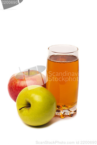 Image of glass of apple juice and apples isolated on white