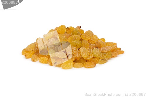 Image of Yellow raisins isolated on white background, with clipping path