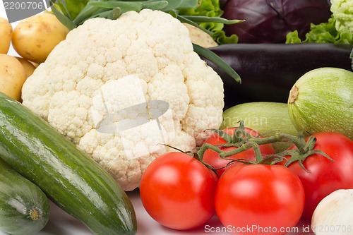 Image of fresh vegetables on the white background