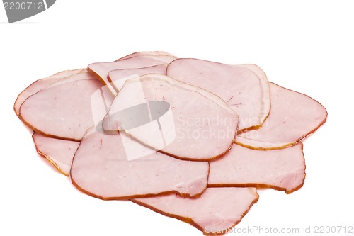 Image of fresh folded ham on the white background