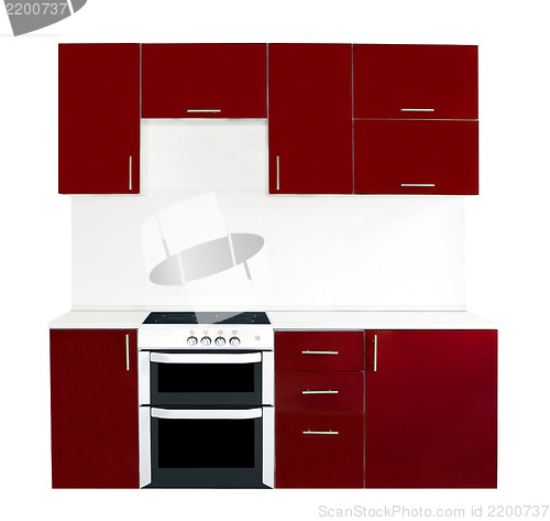 Image of Modern red kitchen interior