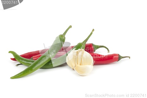 Image of Chili pepper and garlic isolated on white background