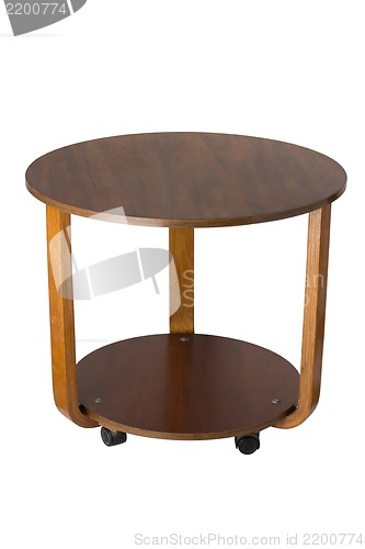Image of wooden round table over white background