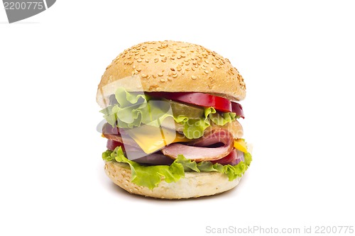 Image of big hamburger isolated on white