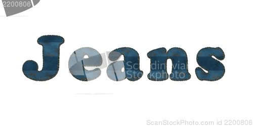 Image of Jeans word with jeans texture over white background