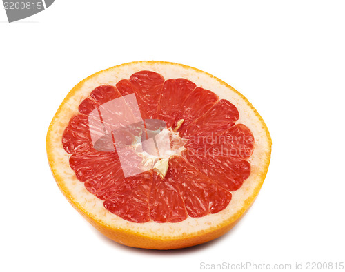 Image of slice of grapefruit isolated on white background with clipping p