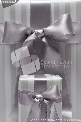 Image of Black and white gift boxes isolated on white background