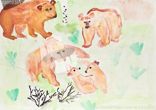 Image of children painting - bear family
