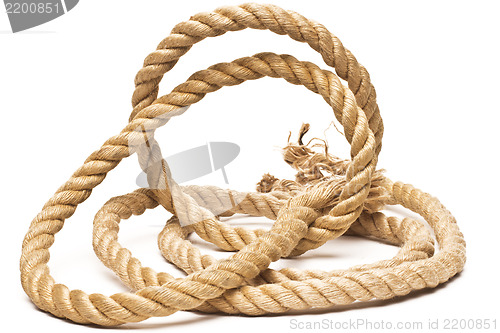 Image of ship rope and knot isolated on white background